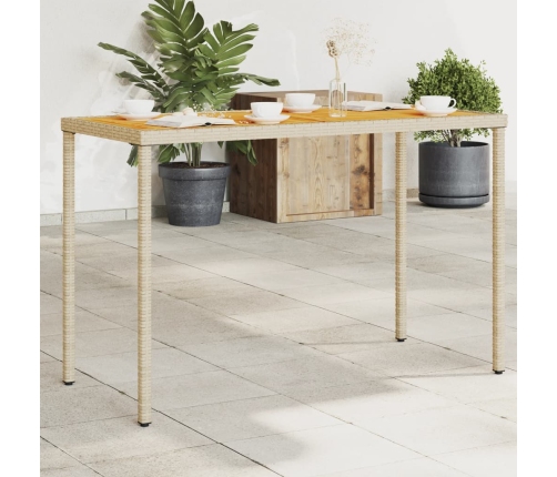 Mesa de jardín superficie de madera ratán PE beige 115x54x74 cm