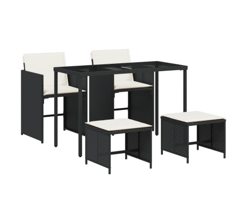 Set de muebles jardín 5 pzas con cojines ratán sintético negro