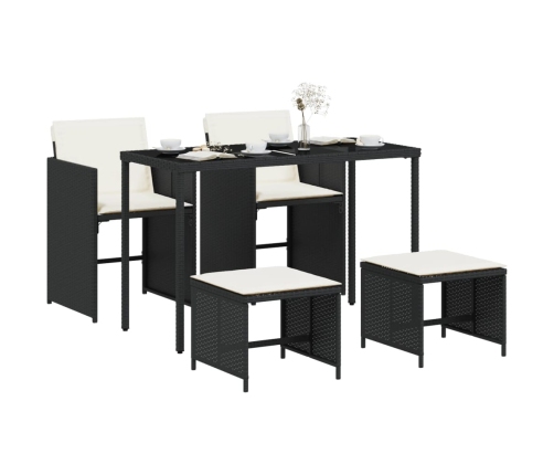 Set de muebles jardín 5 pzas con cojines ratán sintético negro