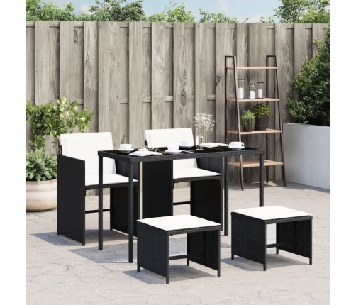 Set de muebles jardín 5 pzas con cojines ratán sintético negro