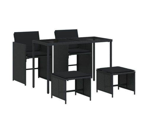 Set de muebles jardín 5 pzas con cojines ratán sintético negro