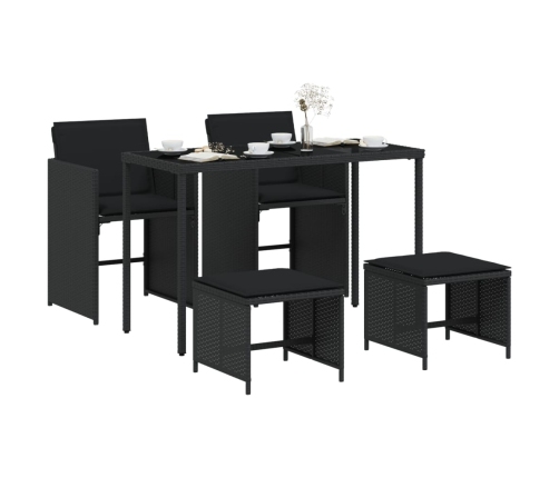 Set de muebles jardín 5 pzas con cojines ratán sintético negro