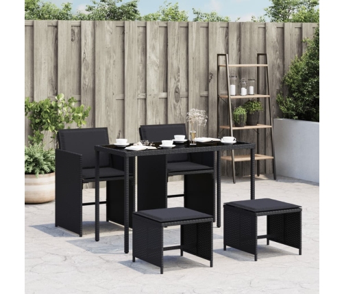 Set de muebles jardín 5 pzas con cojines ratán sintético negro