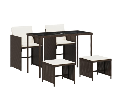 Set comedor de jardín 5 piezas y cojines ratán sintético marrón