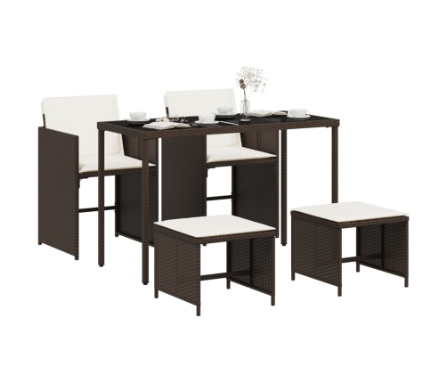 Set comedor de jardín 5 piezas y cojines ratán sintético marrón