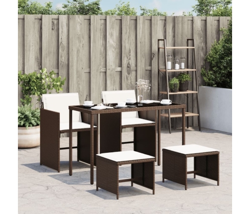 Set comedor de jardín 5 piezas y cojines ratán sintético marrón
