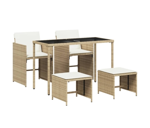 Set comedor de jardín 5 pzas con cojines ratán sintético beige