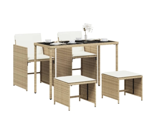 Set comedor de jardín 5 pzas con cojines ratán sintético beige