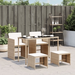 Set comedor de jardín 5 pzas con cojines ratán sintético beige