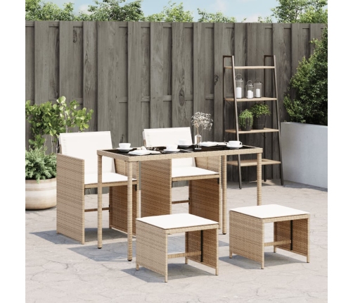 Set comedor de jardín 5 pzas con cojines ratán sintético beige