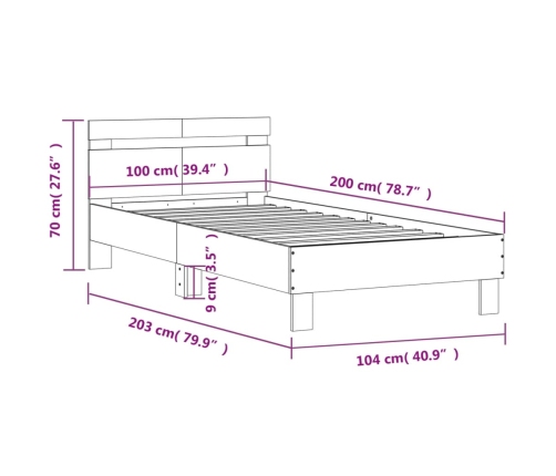 Estructura cama con cabecero madera ingeniería negro 100x200 cm