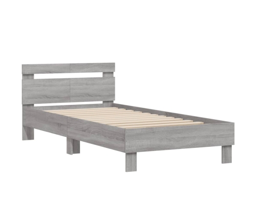 Cama con cabecero madera de ingeniería gris Sonoma 100x200 cm