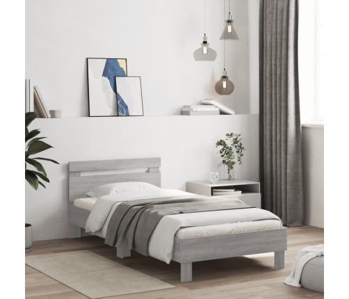 Cama con cabecero madera de ingeniería gris Sonoma 100x200 cm