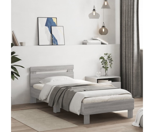 Cama con cabecero madera de ingeniería gris Sonoma 90x200 cm