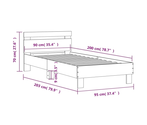 Cama con cabecero madera de ingeniería gris Sonoma 90x200 cm