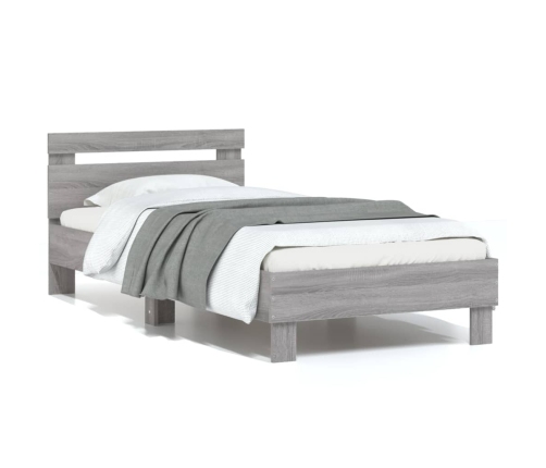 Cama con cabecero madera de ingeniería gris Sonoma 90x200 cm