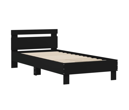 Cama con cabecero madera de ingeniería negra 90x190 cm