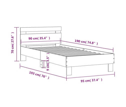 Cama con cabecero madera de ingeniería negra 90x190 cm