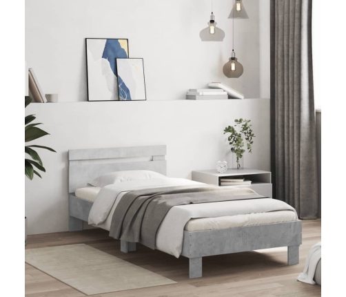 Cama con cabecero madera de ingeniería gris hormigón 90x190 cm