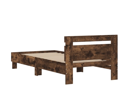 Cama con cabecero madera de ingeniería roble ahumado 90x190 cm