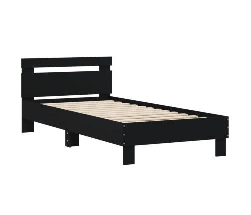 Estructura cama con cabecero madera ingeniería negra 75x190 cm