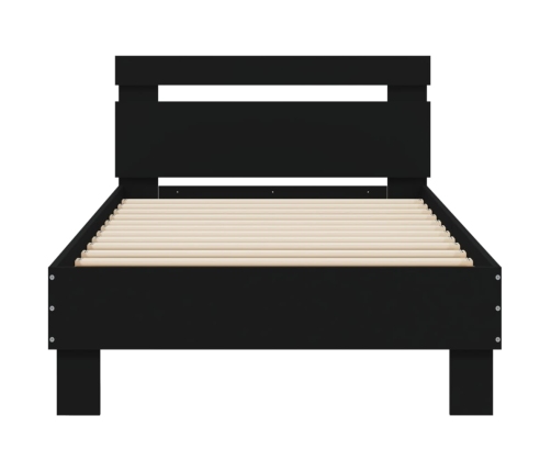 Estructura cama con cabecero madera ingeniería negra 75x190 cm