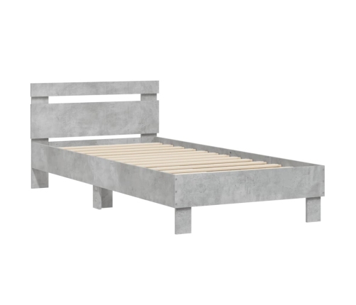 Cama con cabecero madera de ingeniería gris hormigón 75x190 cm