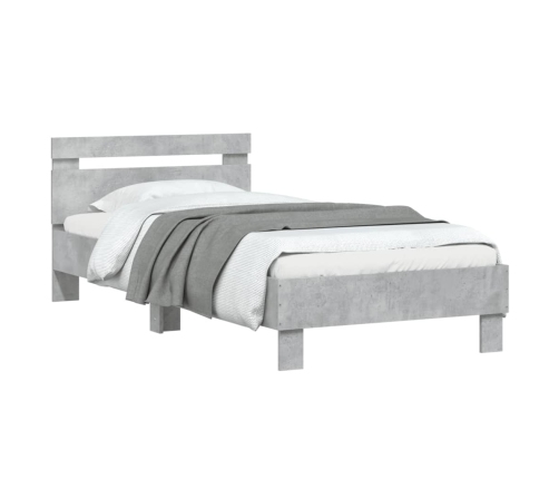 Cama con cabecero madera de ingeniería gris hormigón 75x190 cm