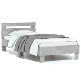 Cama con cabecero madera de ingeniería gris hormigón 75x190 cm