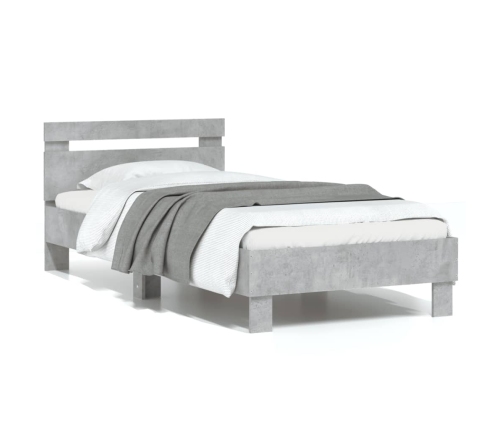 Cama con cabecero madera de ingeniería gris hormigón 75x190 cm