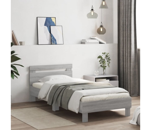 Cama con cabecero madera de ingeniería gris Sonoma 75x190 cm