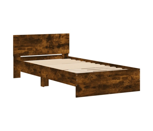 Cama con cabecero madera de ingeniería roble ahumado 100x200 cm