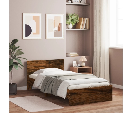 Cama con cabecero madera de ingeniería roble ahumado 100x200 cm