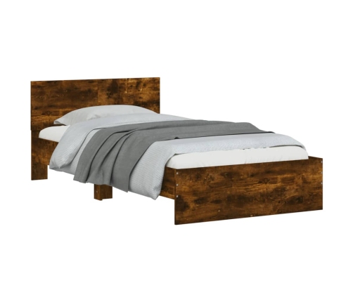 Cama con cabecero madera de ingeniería roble ahumado 100x200 cm