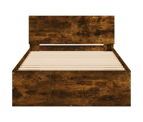 Cama con cabecero madera de ingeniería roble ahumado 100x200 cm