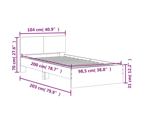Cama con cabecero madera de ingeniería roble ahumado 100x200 cm