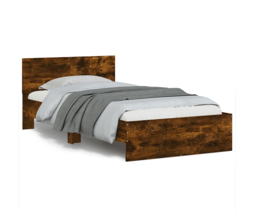 Cama con cabecero madera de ingeniería roble ahumado 100x200 cm