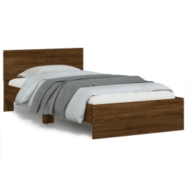 Estructura cama con cabecero sin colchón marrón roble 100x200cm