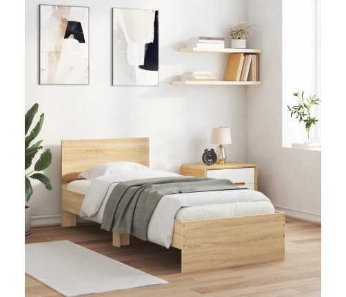 Estructura cama con cabecero sin colchón roble Sonoma 90x200 cm