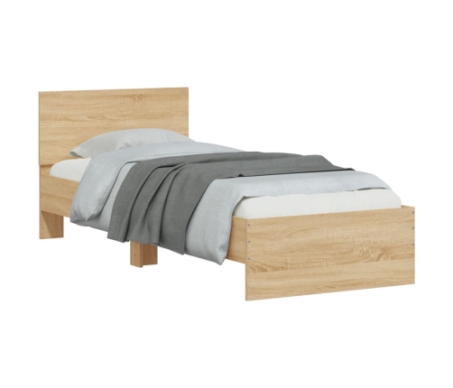 Estructura cama con cabecero sin colchón roble Sonoma 90x200 cm