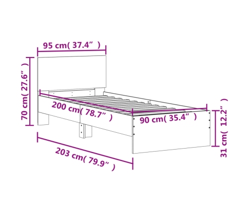 Estructura cama con cabecero sin colchón roble Sonoma 90x200 cm