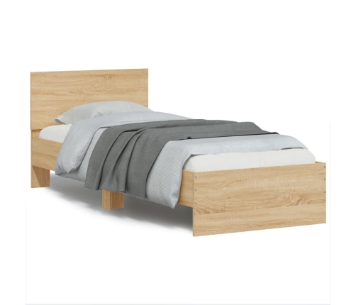 Estructura cama con cabecero sin colchón roble Sonoma 90x200 cm