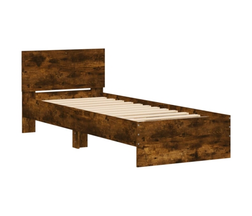Cama con cabecero madera de ingeniería roble ahumado 90x200 cm
