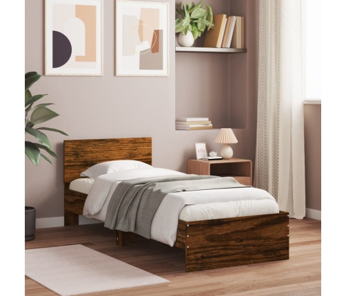 Cama con cabecero madera de ingeniería roble ahumado 90x200 cm