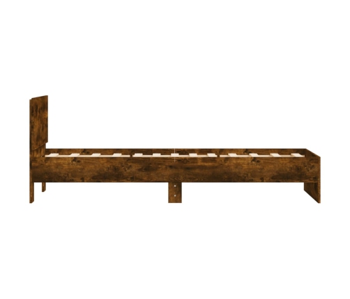 Cama con cabecero madera de ingeniería roble ahumado 90x200 cm