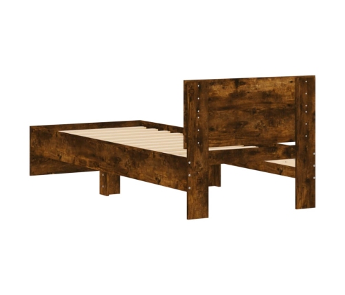 Cama con cabecero madera de ingeniería roble ahumado 90x200 cm
