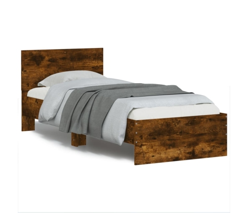 Cama con cabecero madera de ingeniería roble ahumado 90x200 cm