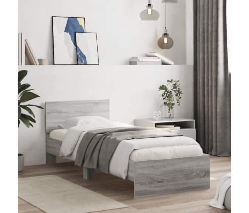 Cama con cabecero madera de ingeniería gris Sonoma 90x200 cm