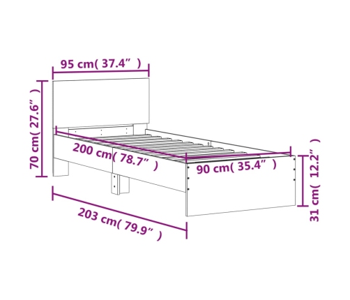 Cama con cabecero madera de ingeniería gris Sonoma 90x200 cm