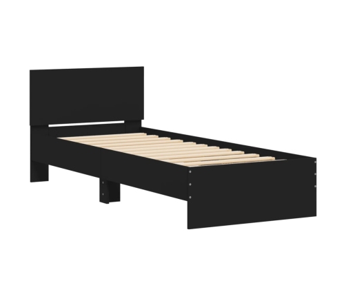 Cama con cabecero madera de ingeniería negra 90x190 cm